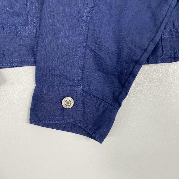 Jones New York Jacket Womens XL Blue 100% Linen Snap Front Denim Style Coastal - Picture 2 of 14